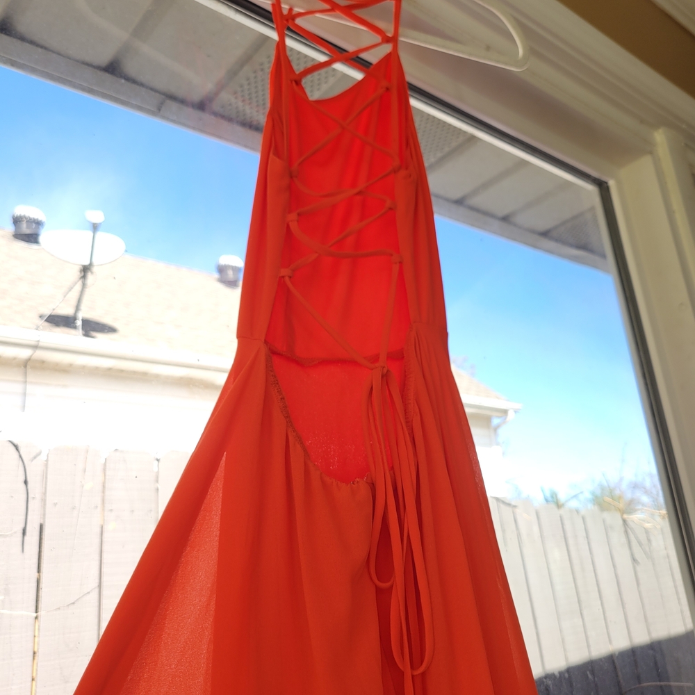 Lulu's Bright Orange Strappy Back Maxi Dress
